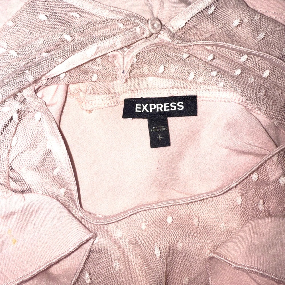 Express Blush Ruffle Mesh Top/Blouse - Picture 6 of 6